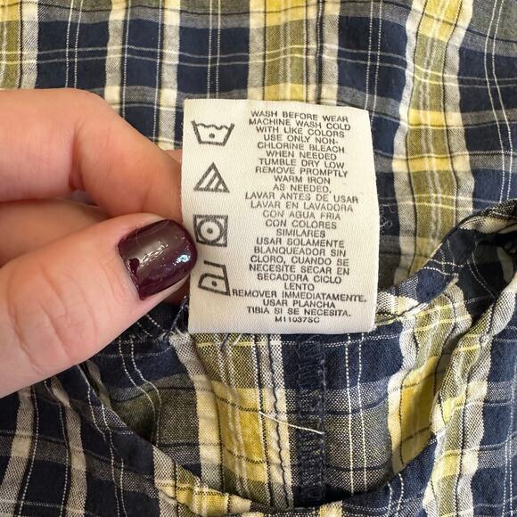 Carter’s Vintage Plaid Embroidered Sailboat Romper Boys Size 18M Blue Yellow - Picture 10 of 10